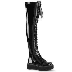 Demonia Emily-375, black patent vegan leather, over the knee boots, size 9